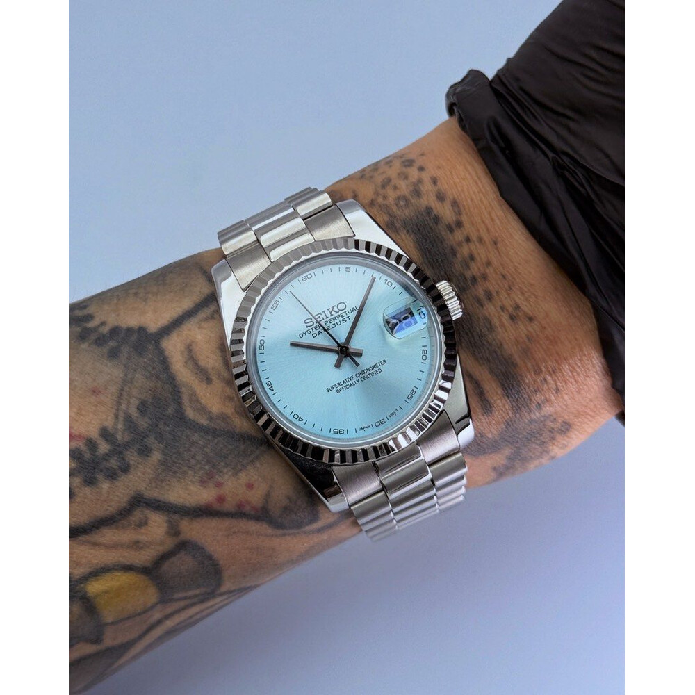 Custom Seiko Mod • Black Ice Blue Datejust President • 36mm